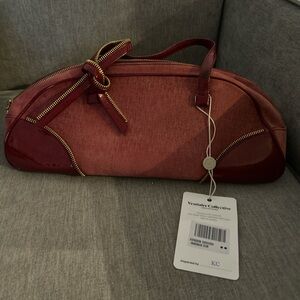 Dior Monogram Canvas Patent Leather Zipper Accent Bowling Bag East West Purse